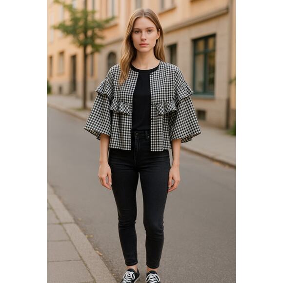 ONLY LOVE PLAID FREYED MINI JACKET SIZE MEDIUM - Picture 1 of 5